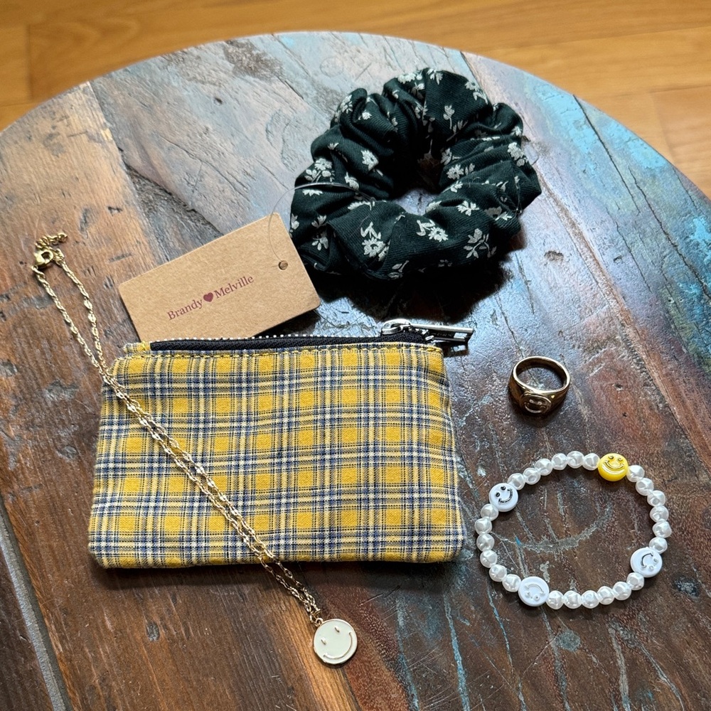 Makes a great gift! Brandy Melville Mustard Plaid Cosmetic Pouch Bundle